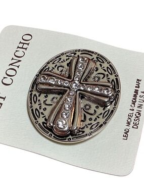 Shiny Silver Cross Slide-On Belt Concho, by Z Designs, Rhinestone, Accessory New